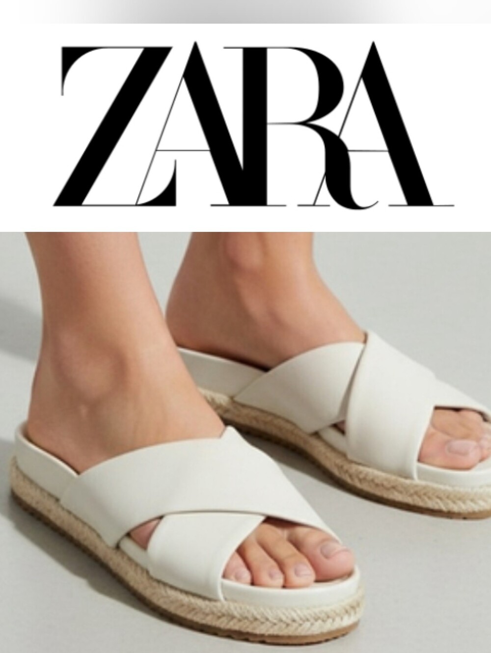 ZARA Cream Crisscross Espadrille Slide Sandals